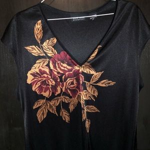 Satiny cap sleeve floral top